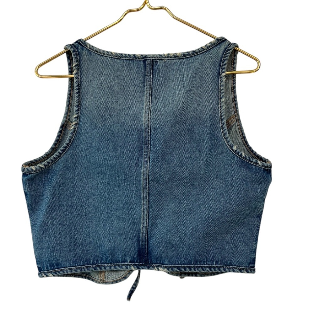 Wild Fable Denim Front Tie Distressed Vest Cropped Top NWT - Picture 3 of 7